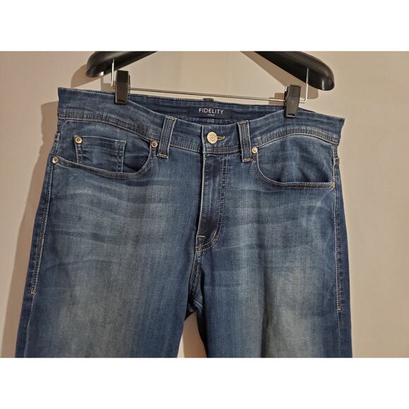 Fidelity Jimmy Slim Straight Jeans Mens Size 34 Cathedral Blue Denim Stretch - Picture 3 of 9